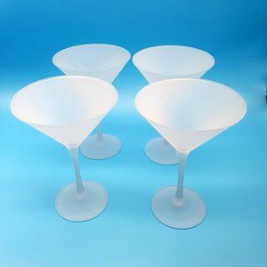 SOLD! WHITE FROSTED GLASS MARTINI GLASSES SET OF 4